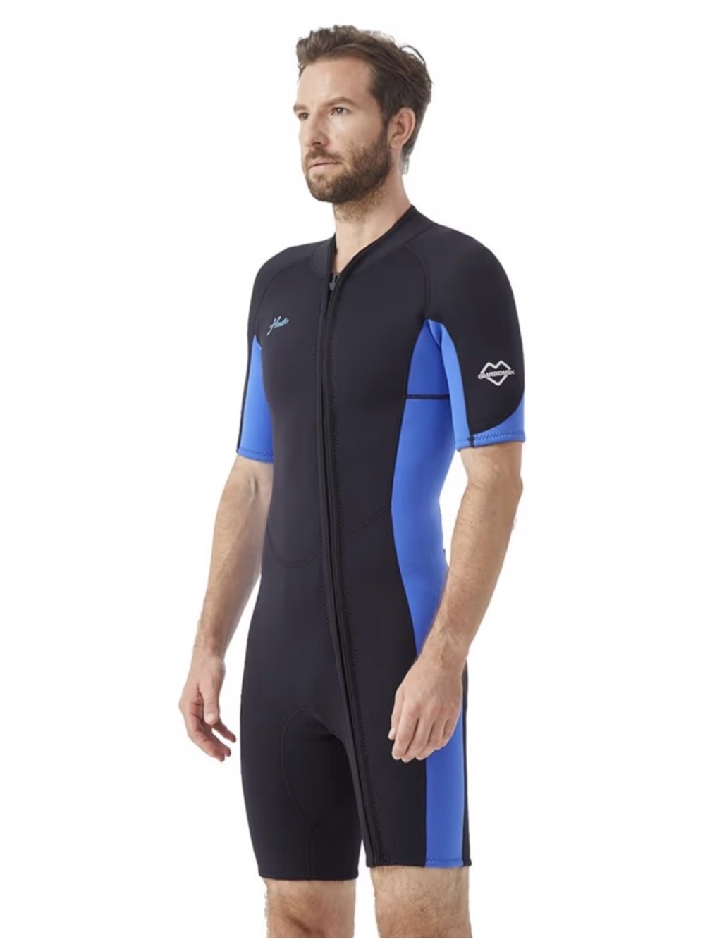 Hevto Shorty Men’s Wetsuit 2mm Neoprene Front Zip Black Blue M NWT